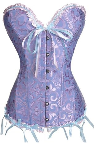 Dreamburn Korsett, bustier, brudunderkläder med snörning, satinkorsett med skenor, gotisk överbystkorsett för kvinnor, body, midjetränare, Rosa-Blå, S