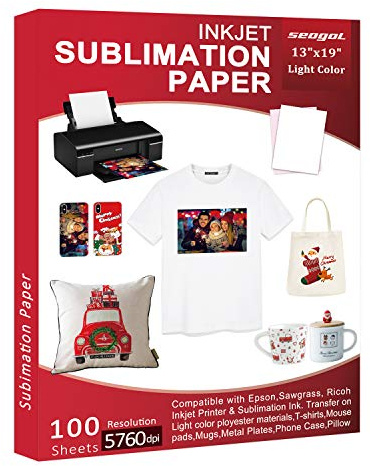 Seogol Sublimation Paper 13 x 19 Inches 100 Sheets 125gsm, for Inkjet Printer with Sublimation Ink Epson, Sawgrass, Ricoch, Heat Transfer Sublimation for Mugs T-shirts Light Fabric