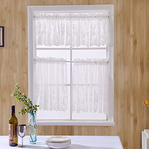 Kuuleyn Mantovane per finestre, mantovane da cucina per finestre, tende da cucina in poliestere traspirante per porte e finestre mantovane per tende da caffè con ricamo(130 * 41cm-bianco)