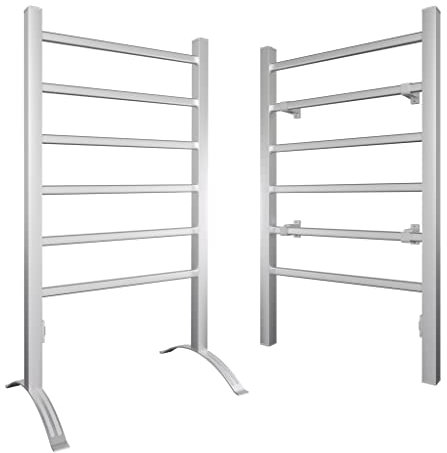 GYMAX Scaldasalviette Elettrico, Porta Asciugamani in Alluminio, Riscalda 45-50 °C, in Piedi & a Parete, Include Accessori a Parete