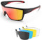 HAAYOT Polarisierte Radsportbrille für Männer Frauen Sport-Sonnenbrille mit 5 Gläsern TR90 Rahmen MTB Brille Mountainbike Brille Laufen Angeln Wandern, Matt Schwarz & Orange