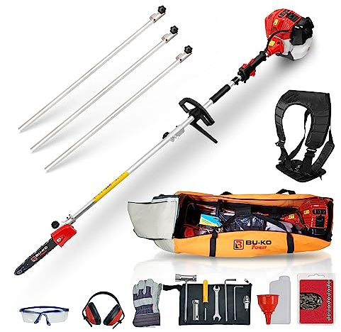 BU-KO 52cc Accesorio de Sierra de podar de Gasolina de Largo Alcance de y Barra de extensión de 3X 75cm con Bolsa de Herramientas para un Almacenamiento Conveniente