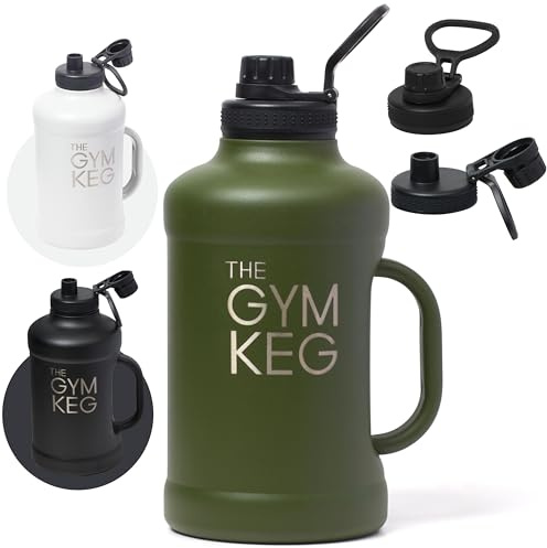 Gym Keg 2 Litre Water Bottle - Coldest Water Bottle - Large Insulated Water Bottle - Durable Stainless Steel - Keeps Water Cold for 24 hours and Hot for 12 hours - Travel Friendly - Rainforst Green
