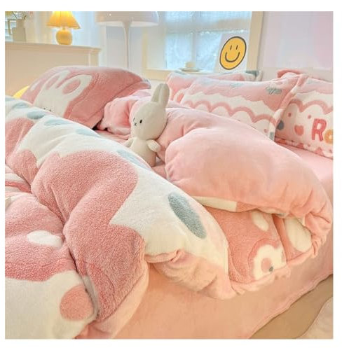 Coral Fleece Bettwäsche Winter Dicke Milch Samt Bett Vier-stück Set Warme Schneeflocke Samt Plus Samt Quilt Bettwäsche Schlafsaal Bettwäsche DREI-stück Set (Color : Sky Blue, Size : Queen)