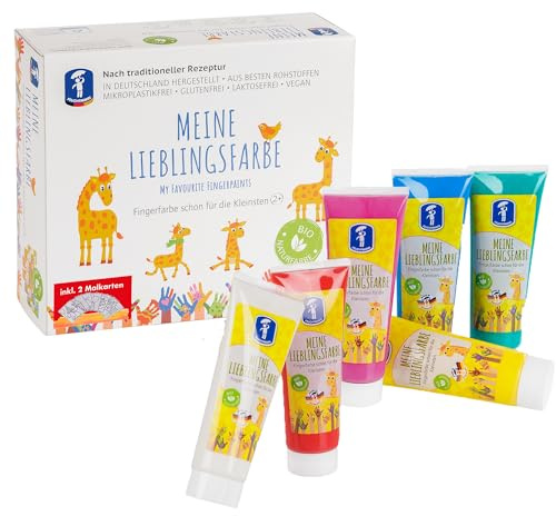 Feuchtmann Set da colorare con colori preferiti, 6 x 75 g, colori a dita cremosi in tubetti + 2 carte da colorare, colore naturale sicuro a base d'acqua, delicato sulla pelle, lavabile, colori per