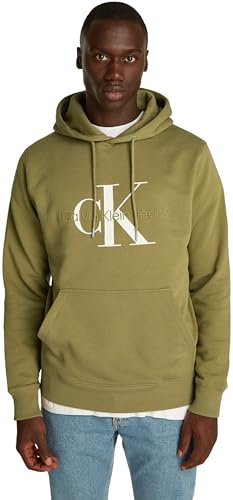Calvin Klein Uomo Felpa Seasonal Monologo Regular con Cappuccio, Verde (Gothic Olive), XXS