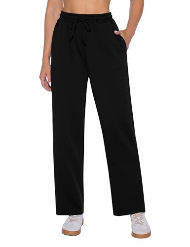 Demegimi Pantalones de Chándal para Mujer Algodón Pantalones Deportivos Mujer de Pierna Ancha con Cintura Elástica con Bolsillos Laterales
