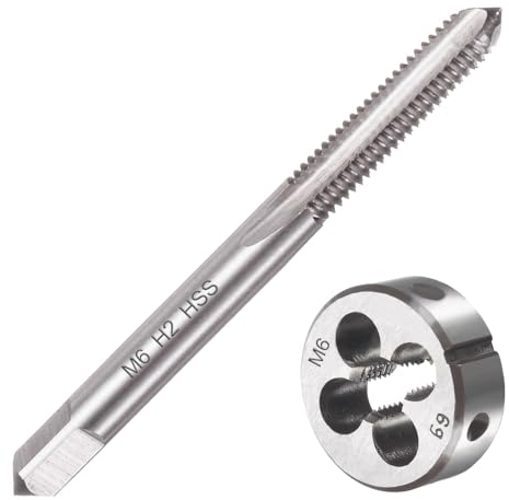 Saipor M6 X 1 Metrisch Gewindeschneid und Gewindeschneideisen M6 x 1.0mm HSS Gewindebohrer und Schneideisen, Rechtsgewinde Feingewinde Schneider, Gerade Geriffelt Gewindeschneider