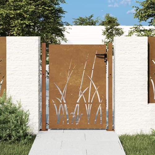 ShGaxin Puerta de jardín Acero corten diseño Hierba 105x130 cm, Puertas para Jardin, Puertas De Exterior, Valla Jardín, Rejas para Puertas De Entrada153228