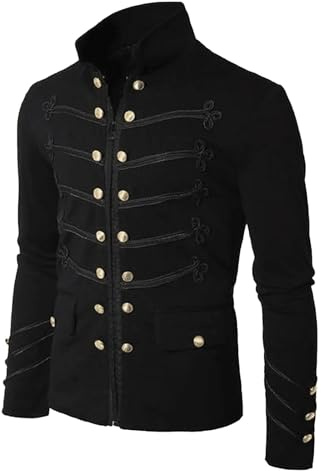 Rrongwn Manteau Steampunk pour Homme Hussar Napoléon Veste de Parade Militaire de Tambours Renaissance Médiévale Veste Uniforme de Cour Victorienne Frack Gothique Pirate Vampire Cosplay Costume