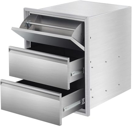 45 cm B x 58 cm H x 58 cm D utomhus kökslådor med pappershanddukshållare, 3-lagers utomhus kök åtkomstlåda, rostfritt stål inbyggd grilllåda för utomhus köksö, uteplats grillstation