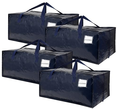 Mozvvco 4PCS 92L Bolsas para Guardar Ropa, de Mudanza Grandes Con Asas y Cremallera, Plegables de Almacenaje Con Correas de Mochila, Impermeable para Transporte y Mudanza