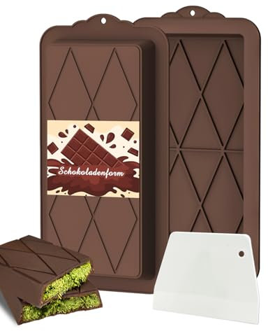Schokoladenform Silikon Tief 2 Stück Dubai Schokoladen Form Mit 1 Schaber, Chocolate Silikonform Schokoladentafel Tief Form für Schokolade Praline Süßigkeiten