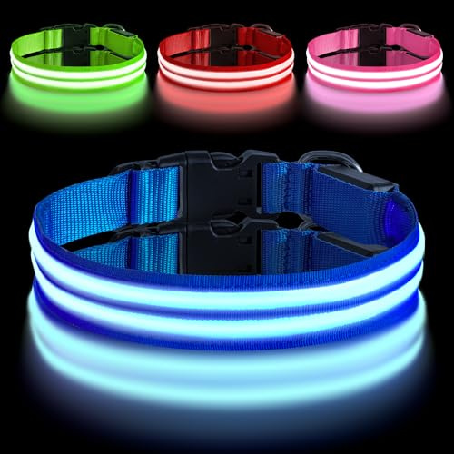 AUAUY Uppladdningsbart LED-hundhalsband med typ-C-port, justerbart LED-hundhalsband med 3 belysningslägen, vattentät, för små, medelstora och stora hundar