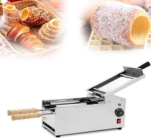 ZyKnaurral Macchina Commerciale elettrica per Forno a Camino con 2 rulli in Legno, Macchina a rulli per Cake Pops, Macchina per Grigliare Cono Gelato Domestico, Adatta per Snack Bar Ristorante