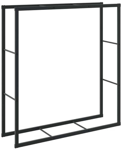 vidaXL Leñero de Acero Negro 110x30x116 cm, Soporte para leña, Estante para leña, Soporte para Troncos para Chimenea, Almacenamiento de leña