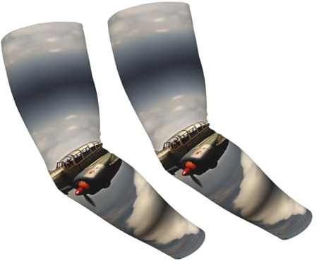 JIUTY World War 2 Aircraft Airplane 2-Standard-Scale-2_00x Manicotti di protezione solare, Manicotti di compressione per braccio di raffreddamento per sport per uomini e donne, Nero , Taglia unica