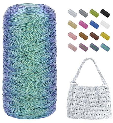 Uiopa Hilo Crochet 1mm x 480m Hilo Metálico para Tejer a Crochet, Hilos Brillante para Ganchillo Bolso, Cestas, Decoración, Manualidades
