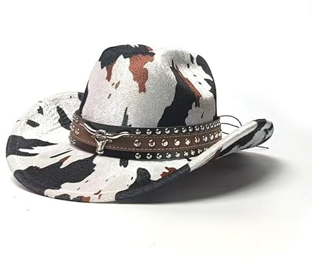 SJTJSPX Chapeau de Cowboy Hommes et Femmess,Chapeau Western Jazz Motif Vaches pour Adultes,Couvre-Chef de Far West Costume Fête à Thème Mariage,Chapeaux de Cowgirl en Feutre,Jazz Hat