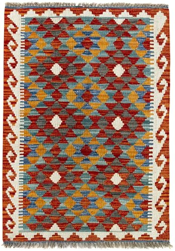 HAMID - Tappeto Kilim Herat, Tappeto Kilim, Kilim Tappeti, 100% Lana, Tessuta a Mano, Tappeti Etnico per Soggiorno, Camera da Letto, Sala da Pranzo, (113x82cm)