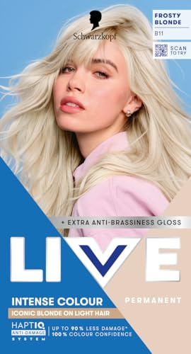 Schwarzkopf LIVE Intense Colour Hair Dye, B11 Frosty Blonde | Permanent Blonde Hair Dye, HaptiQ Anti-Damage System, Long-Lasting Results, with Colour Refresh Gloss