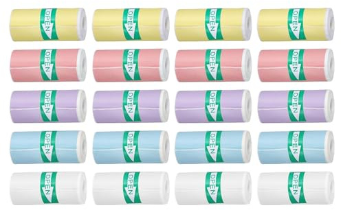 Lot de 20 rouleaux de papier autocollant thermique 57 x 25 mm pour la plupart des imprimantes de poche, sans BPA, étanche, pour travaux manuels, maison, papier thermique