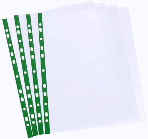 PRAIMA Punch Pocket Folders A4 40 Micron – Clear Plastic Filing Sleeves with Multi Hole Strip – Heavy Duty Document Wallets for Lever Arch & Ring Binders – Office School Paper Storage