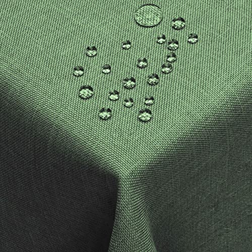Leinen Optik Tischdecke Tischtuch Tafeldecke Leinendecke Abwaschbar Wasserabweisend Eckig 160 x 160 cm Dunkelgrün/Grün Fleckschutz Pflegeleicht mit Saumrand Leinentuch
