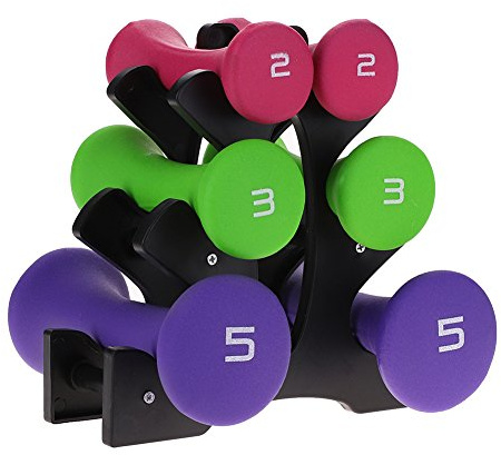GOTOTOP 3 Pairs Neoprene Dumbbell Weight Set 2lb 3lb 5lb with Stand Multi Colour Women's Hand Weight Fitness for Home Gym Exercise