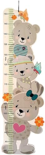 HESS SINCE 1990 - Messlatte für Kinder aus Holz, Bärenmotiv, 80-140 cm, klappbar, aus dem Erzgebirge
