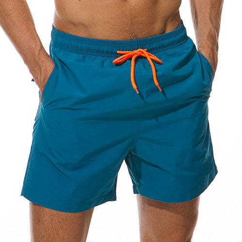 SILKWORLD Men's Swimming Surf Board Shorts Mesh Liner(XX-Large, Peacock Blue)