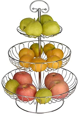 YRHH Fruit Etagere Metal Fruit Bowl 3 Tier Fruit Bowl Decorative Fruit Basket for The Kitchen Living Room Sorting Out Fruit-Silber