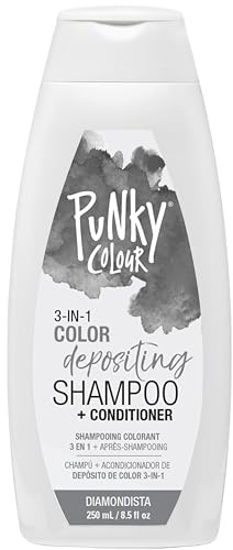 Punky Colour 3-in-1 Color Depositing Conditioner & Hair Cleanser – Diamondista, Silver Toner for Blonde & Gray Hair Color, Sulfate-Free, 8.5 fl oz