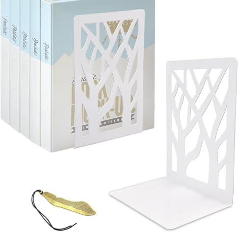 Mgood Fermalibri Per Mensole Reggilibri da Mensola Metallo Ferma Libri da Scaffale Reggi Libri per Libreria Decorativi Design Porta libro per Casa Ufficio Scrivania(1 paio Bianco, 9x12x16 cm)
