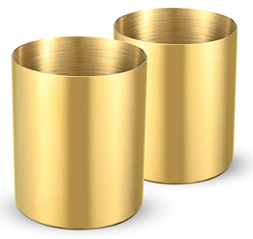 Bidponds Gold Pen Holder for Desk,304 Stainless Steel Pen Cup,Pack of 2