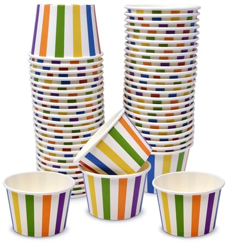 Gift Boutique 48 Rainbow Stripes Treat Snack Cups 10oz Colorful Disposable Paper Cup Dessert Ices Bowls Bright Lines Fun Design For Birthday Party