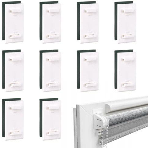 Wisebom 10Pcs Supporti Adesivi Corti per Tende a Rullo Klemmfix,Supporti Adesivi Morsetto per Doppia Tenda,Supporto A Morsetto per Tenda a Rullo per Appendere, Fissare a finestre in PVC o Legno
