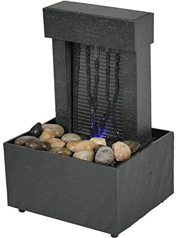 Fontana da Tavolo, Fontana da Tavolo Illuminata con Pietra e Muro, Fontana a Cascata Fontana da Interno con Luci a LED Che Cambiano Colore, Scrivania Rilassante per Meditazione Zen