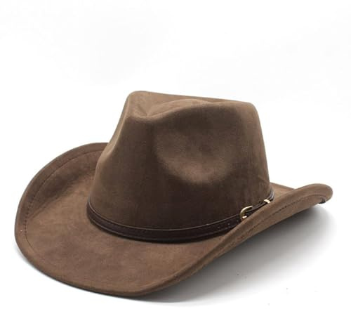 LIDHAY Wide Brim Felt Cowboy Hat for Women Men Western Suede Cowboy Cowgirl Hats 253 Brown