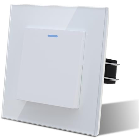 MVAVA Lichtschalter Unterputz 1 Fach 1 Weg Lichtschalter Glas mit LED 86 * 86mm Taste Schalter Wandschalter Kippschalter Weiß