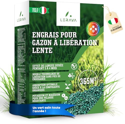 LERAVA® Engrais Gazon Longue Durée 7,3kg – NPK Granulaire avec Azote à Libération Lente, Magnésium, Soufre et Microéléments – Fertilisant Haute Qualité pour Pelouses et Espaces Verts - engrais pelouse