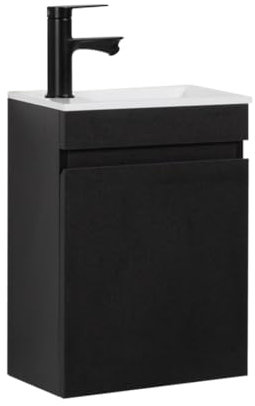 Kometmöbel Gäste-WC Waschtisch Set 40 cm Vormontiert Klein Waschbecken mit Unterschrank (Schwarz, Ohne Wasserhahn)
