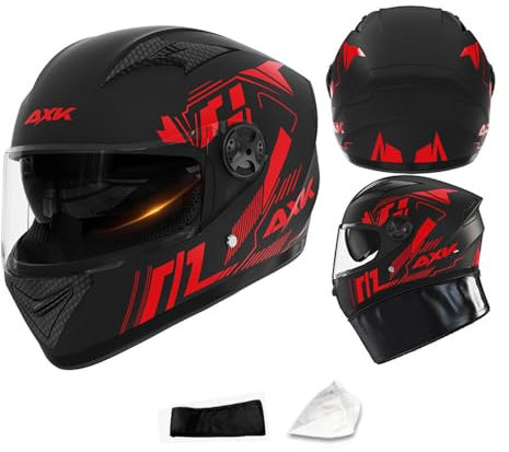 PAESCOY Motorradhelm Damen Herren Full Face Helm Retro Klapphelm DOT/ECE-Zertifizierter Mit Anti-Fog Sonnenblende Helm Motorrad Downhill Helm Mopedhelm Schutzhelm Für Cruiser Chopper,Red-55~62CM