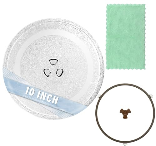 LUBIYACK 10 Glass Microwave Plate Replacement for W10337247 W11367904 Microwave Turntable Tray Oven Rotating Dish Tray with Y shaped design for Better Reheating and Even Heat Distribution