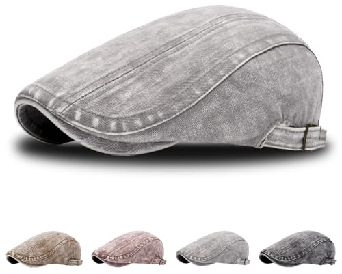 AUNGCSHE Denim Lavado Vintage Beret, Ajustable Boina Verano Hombre, Vintage Boina, Ideal para Uso Diario, Montañismo, Senderismo y Viajes (FR/ES, Números, 56, Gris Claro)