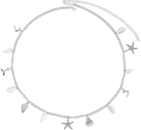 CABODYALS Silver snäckskal kroppskedja legering boho sommar hav fisk sjöstjärna Hawaii bohemisk strand bikini berlock tofs naturligt snäckskal justerbar midjekedjor för kvinnor kroppssmycken semester