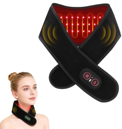 Neck Massager Cordless, Neck Heat Pad for Pain Relief with 660nm 850nm Red Light Heats, 3 Settings & 3 Adjustable Vibration for Neck, Shoulders, Waist, Arms, Legs
