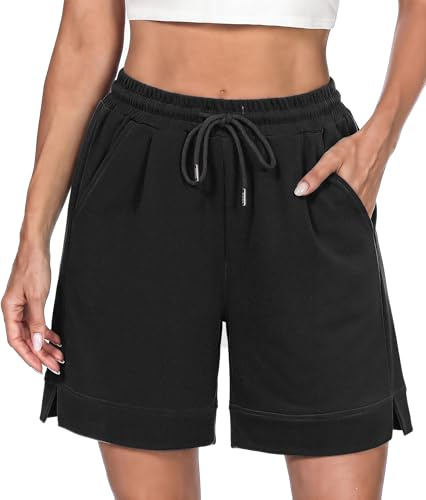 Litherday Sportbyxor, dam, korta – sportshorts, dam, justerbara korta byxor med fickor för fitness, sportshorts, joggingbyxor, sweatshorts, elastisk midja, löparbyxor, korta för daglig rörelse S–XXL