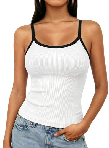 Aottori Débardeur Femme Col Rond Bretelles Spaghetti Dos Nu Côtelé Slim Fit | Sans manches, Été décontracté, Chic élégant, Basique quotidien, Sport loisirs, Bureau et sortie