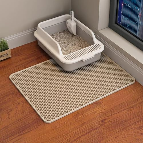 ERHAOG Tapis Litiere Chat -Tapis de LitièRe pour Chat - Eva Tapis ImperméAble à Double Couche Contrôle Litière, Tapis Litiere pour Bac à LitièRe Chat et Toilette (Beige, 60 x 45 cm)